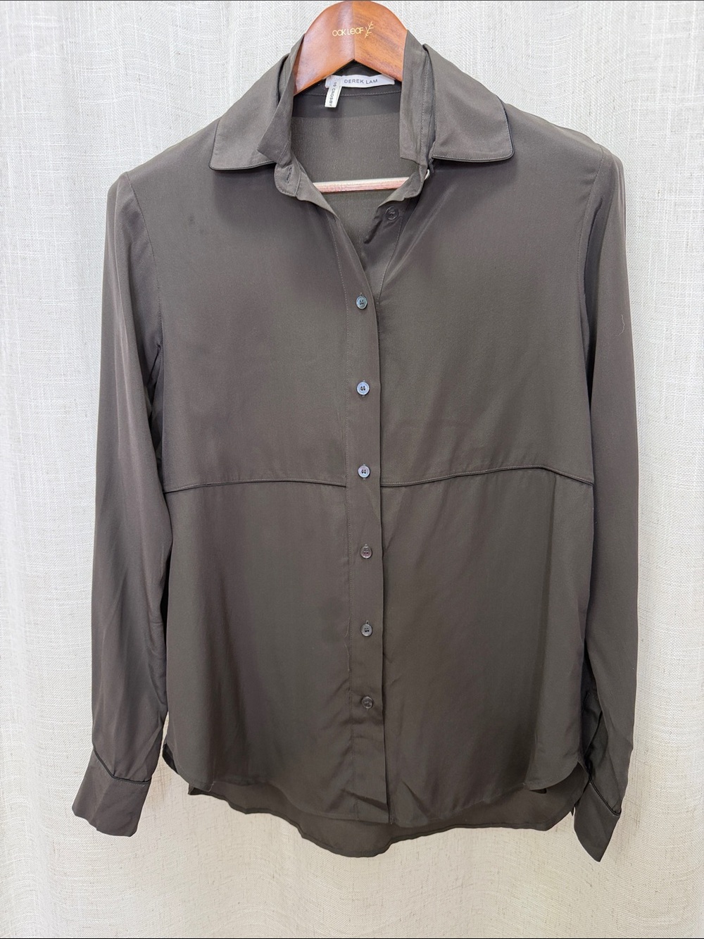10 Crosby Derek Lam Silk Brown Long-Sleeve Button-Down Shirt Size 4